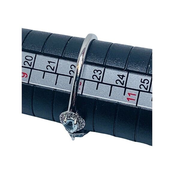 Aquamarine Pear Open Front Ring Sz 10 Rhodium Plated Marquise pretty - Picture 12 of 16